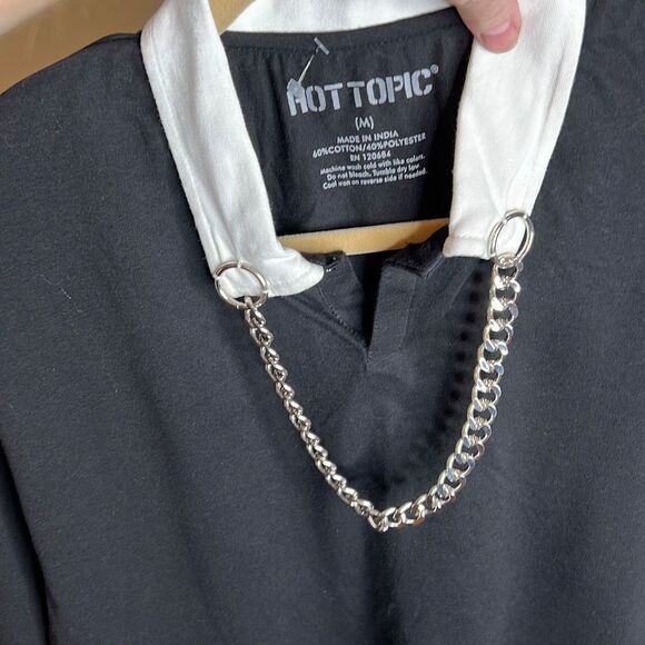 Hot Topic Black Chain White Collar Shirt New Size Medium - Picture 3 of 5